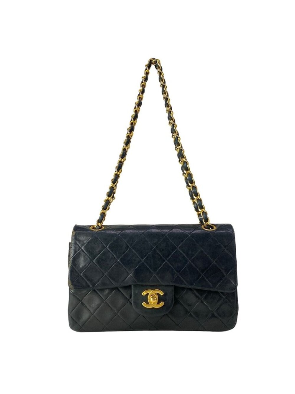 Chanel Shoulder Bag Double Flap Quilted Black Chain Gold Lambskin - Picture 1 of 15